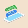 Vector illustration of a mobile phone with speech bubbles digital detoxification. The concept of time for a digital detox.